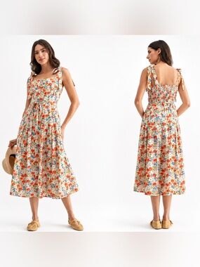 Floral Tie-Shoulder Midi Dress Camellia Boutique